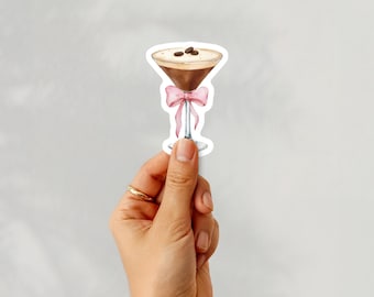 Espresso Martini Sticker: Coffee Cocktail with Pink Bow
