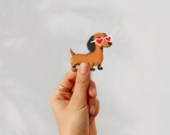 Dachshund Sticker: Wiener Dog with Heart Glasses - Waterproof Vinyl Decal