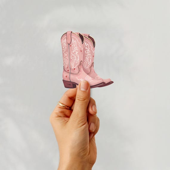 Pink Cowboy Boots Sticker: Waterproof Western Decal