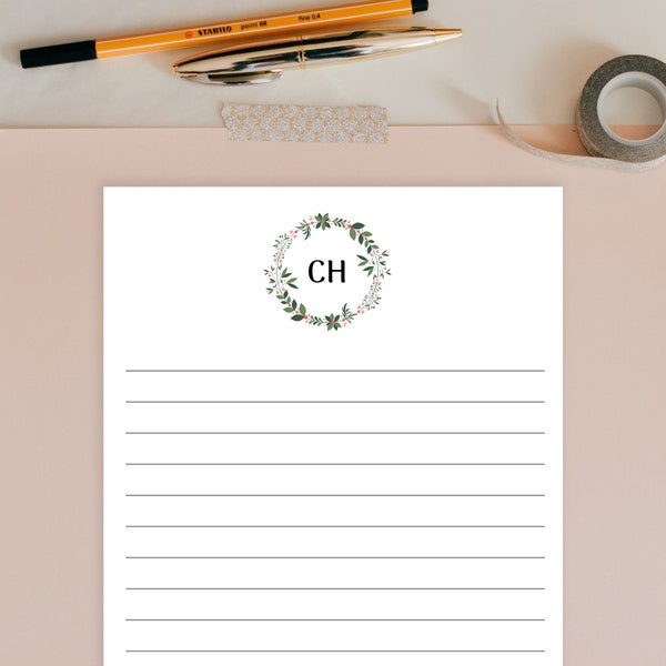 Personalized Lined Notepad | Christmas Wreath Notepad | Custom Monogram Notepad | Custom Note Pad |  Personalized Notepad Gift