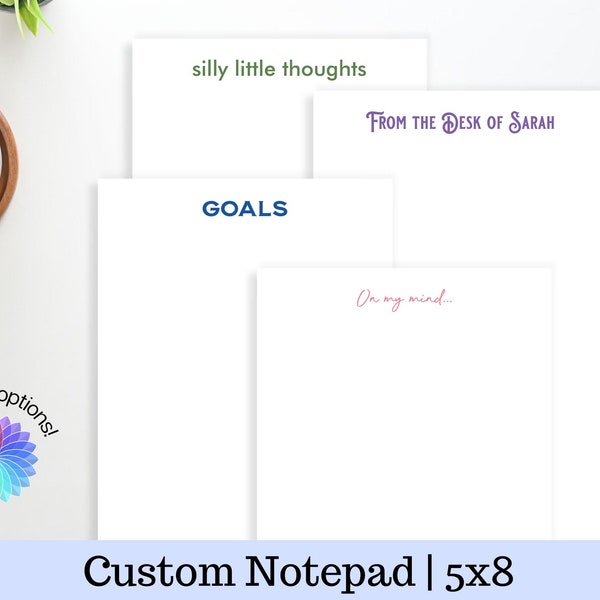 Personalized 5x8 Notepad | Custom Blank Notepad | Unlined Notepad | Custom Color Notepad | Teacher Appreciation Gift | Monogram Notepad