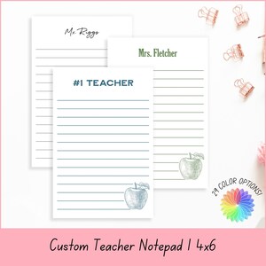 Custom Teacher Appreciation Notepad | Personalized 4x6 Lined Notepad | Personalized Teacher Appreciation Notepad | 29 Color Options