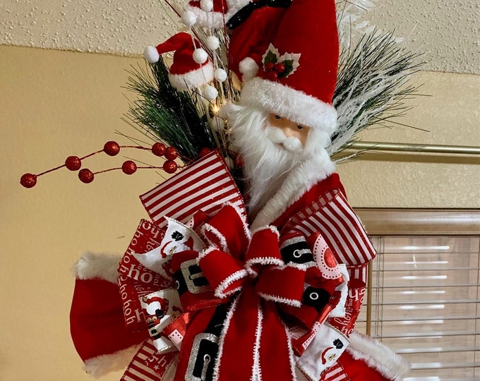 Extra Large Santa Christmas Tree Topper, Large Bow, Christmas Tree