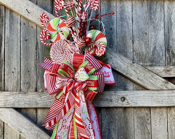 Extra Large Candy Cane Tree Topper, Large Bow, Decorated Tree Topper