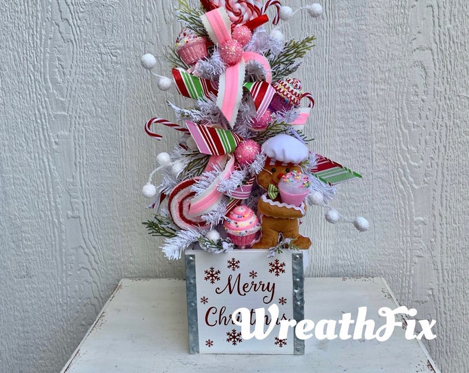 Pink Gingerbread Christmas Tree, Tabletop Christmas Tree, Gingerbread