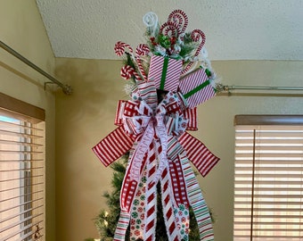 Large Tree Topper, Elf Tree Topper, Candy Tree topper, Christmas Tree Decor, Whimsical, Large Christmas Bow