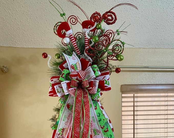 Large Elf Tree Topper, Grinch Inspired Tree Topper, Christmas Tree ...
