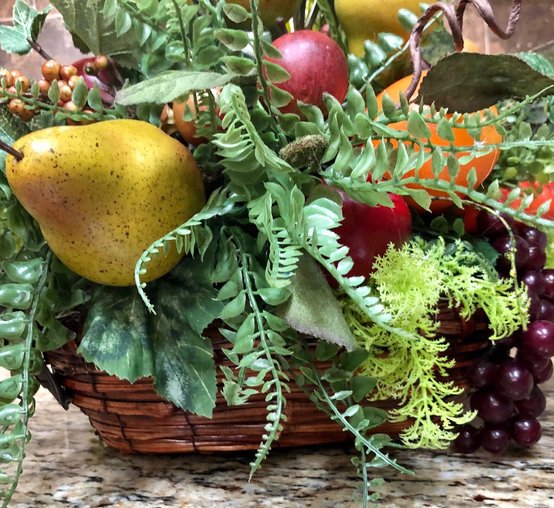 Fruit Basket Arrangement Faux Greenery and Fruit Basket Etsy