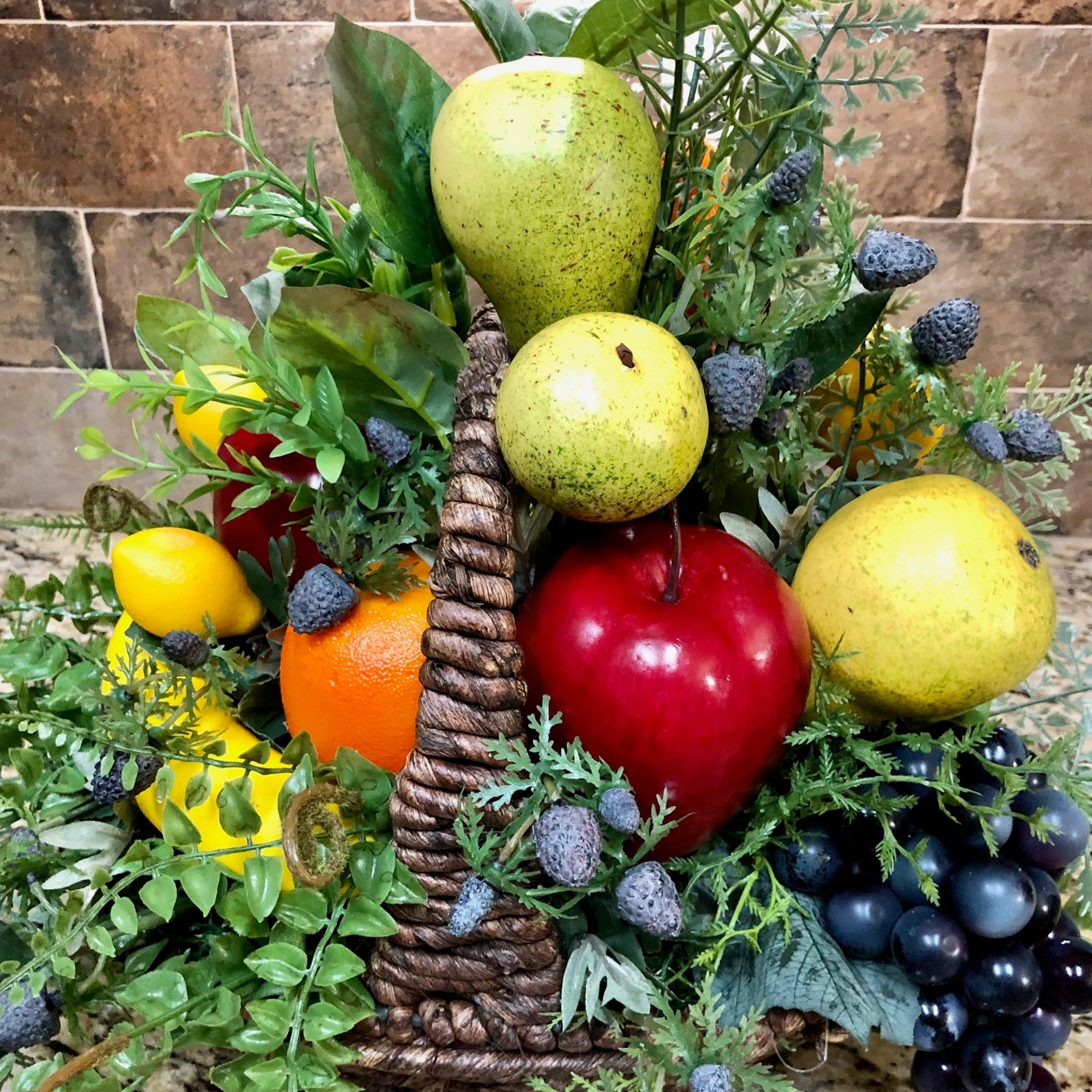 Fruit Basket Arrangement Faux Greenery and Fruit Basket Etsy