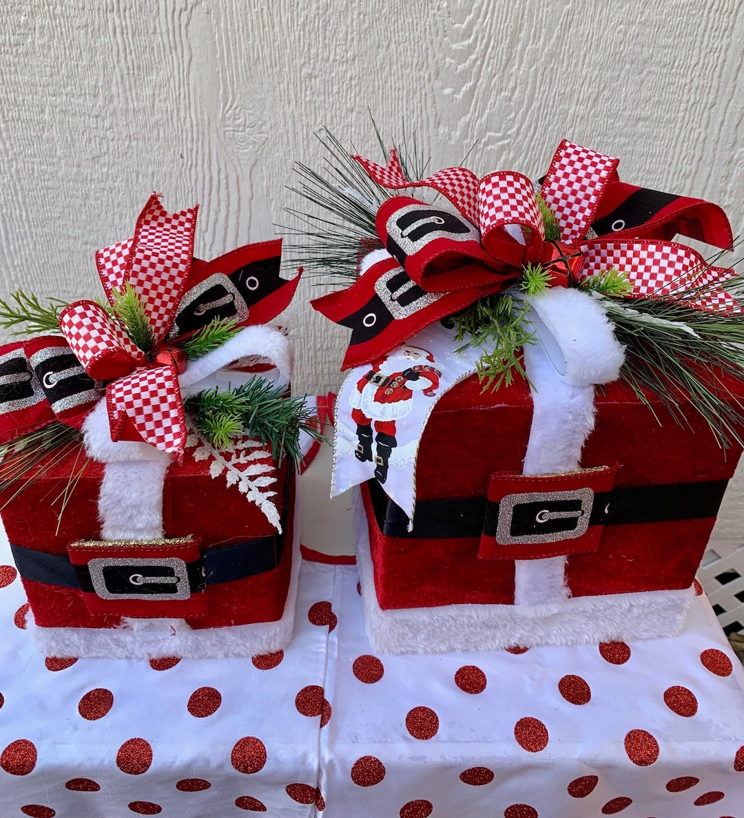 Christmas Gift Boxes, Set of 2 Santa Decorated Gift Boxes, Holiday