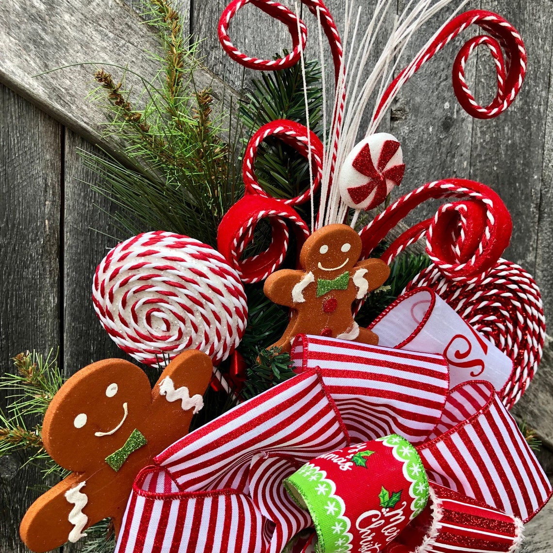 Gingerbread Christmas Tree Topper Door Hanger Bow Large Bow Etsy