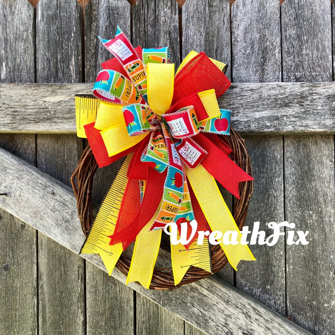 Teachers Bow, Summer Bow, Wreath Embellishment, Wreath Attachment, Door Hanger Bow, Lantern Bow