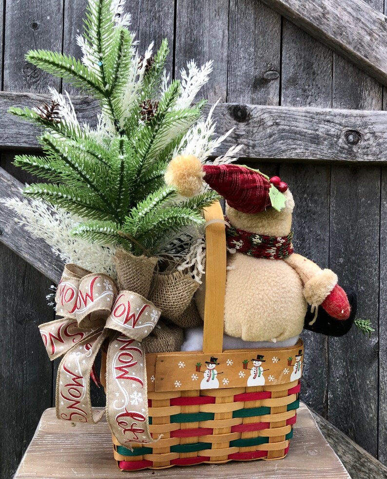 Snowman Basket Centerpiece Christmas Snowman Arrangement Etsy