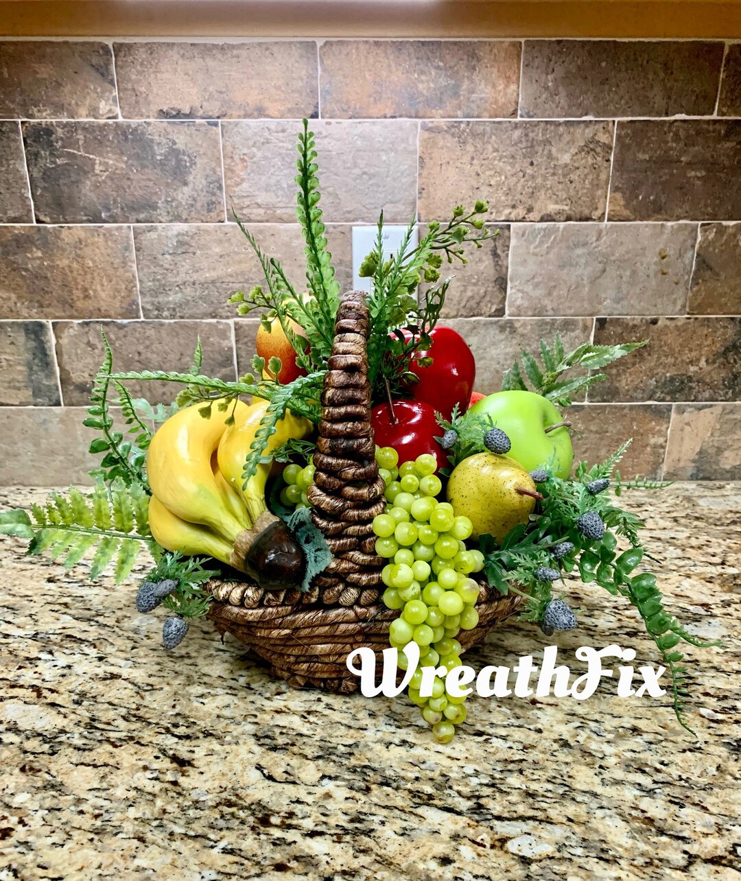 Fruit Basket Arrangement Faux Greenery and Fruit Basket Etsy