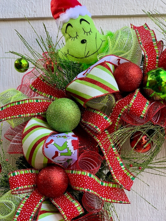 Lighted Grinch Garland, Door Garland, Whimsical Christmas Garland, Grinch Decoration, Door Christmas Garland