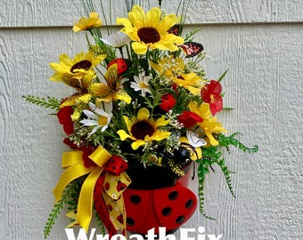 Ladybug Door Hanger, Wall Hanger, Spring, Summer Decor, ladybug Arrangement, Table Arrangement, Sunflowers, Gift