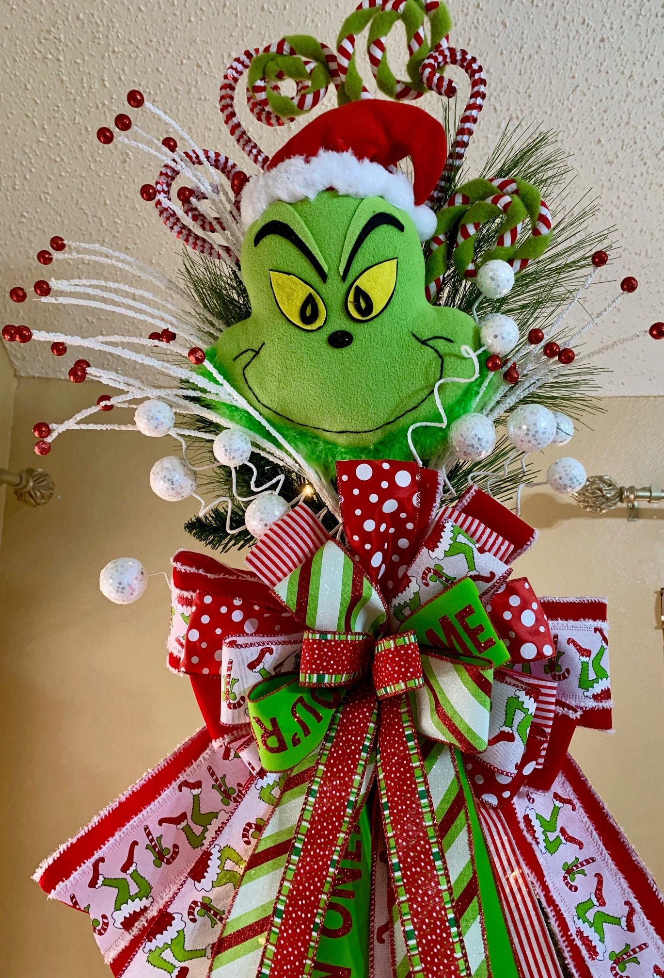 Xlarge Grinch Inspired Tree Topper, Monster Head, Christmas Tree Decor ...