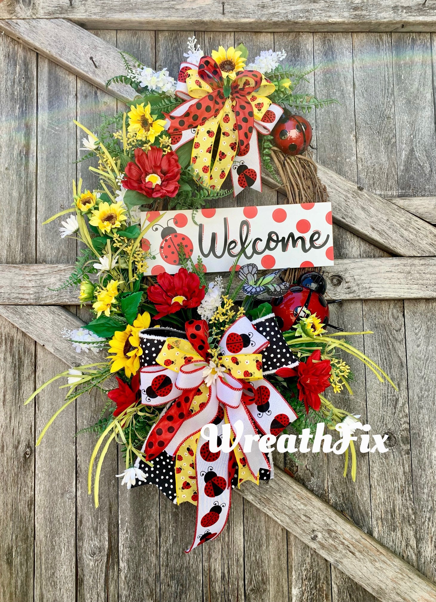 Grapevine Ladybug Wreath, Welcome Spring Wreath, Summer Door Hanger ...