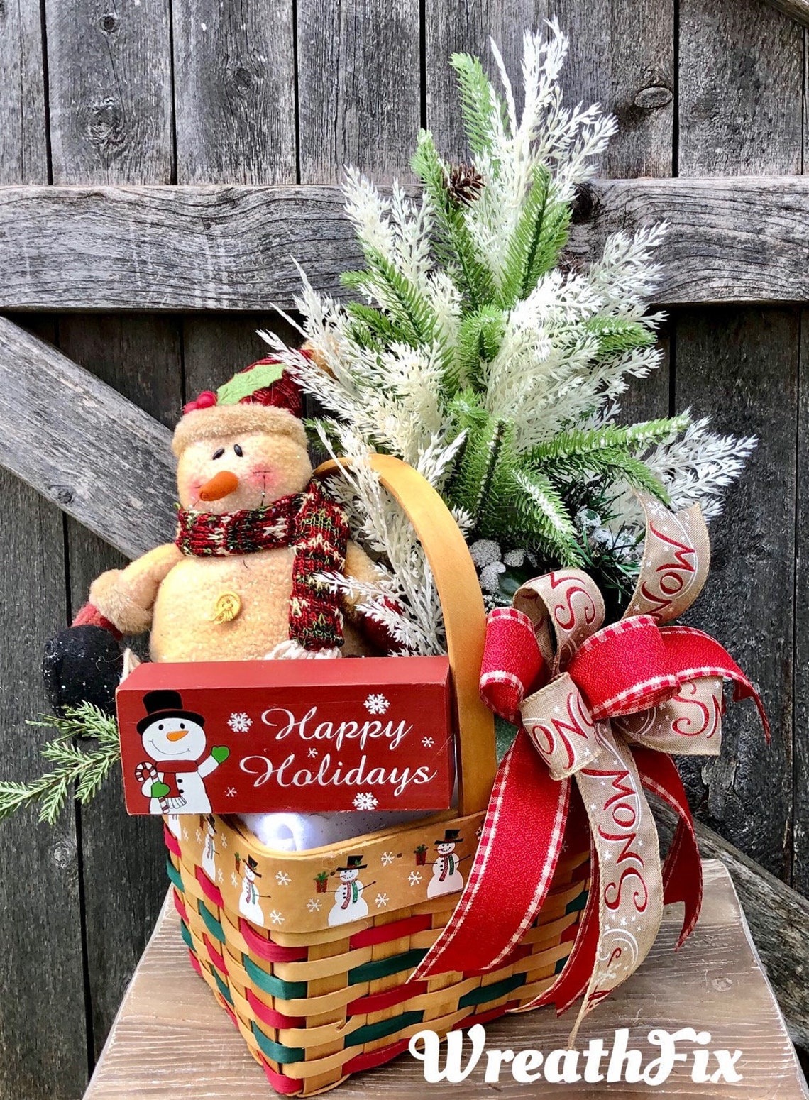 Snowman Basket Centerpiece Christmas Snowman Arrangement Etsy