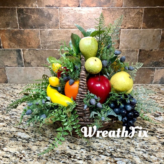 Fruit Basket Arrangement Faux Greenery and Fruit Basket Etsy