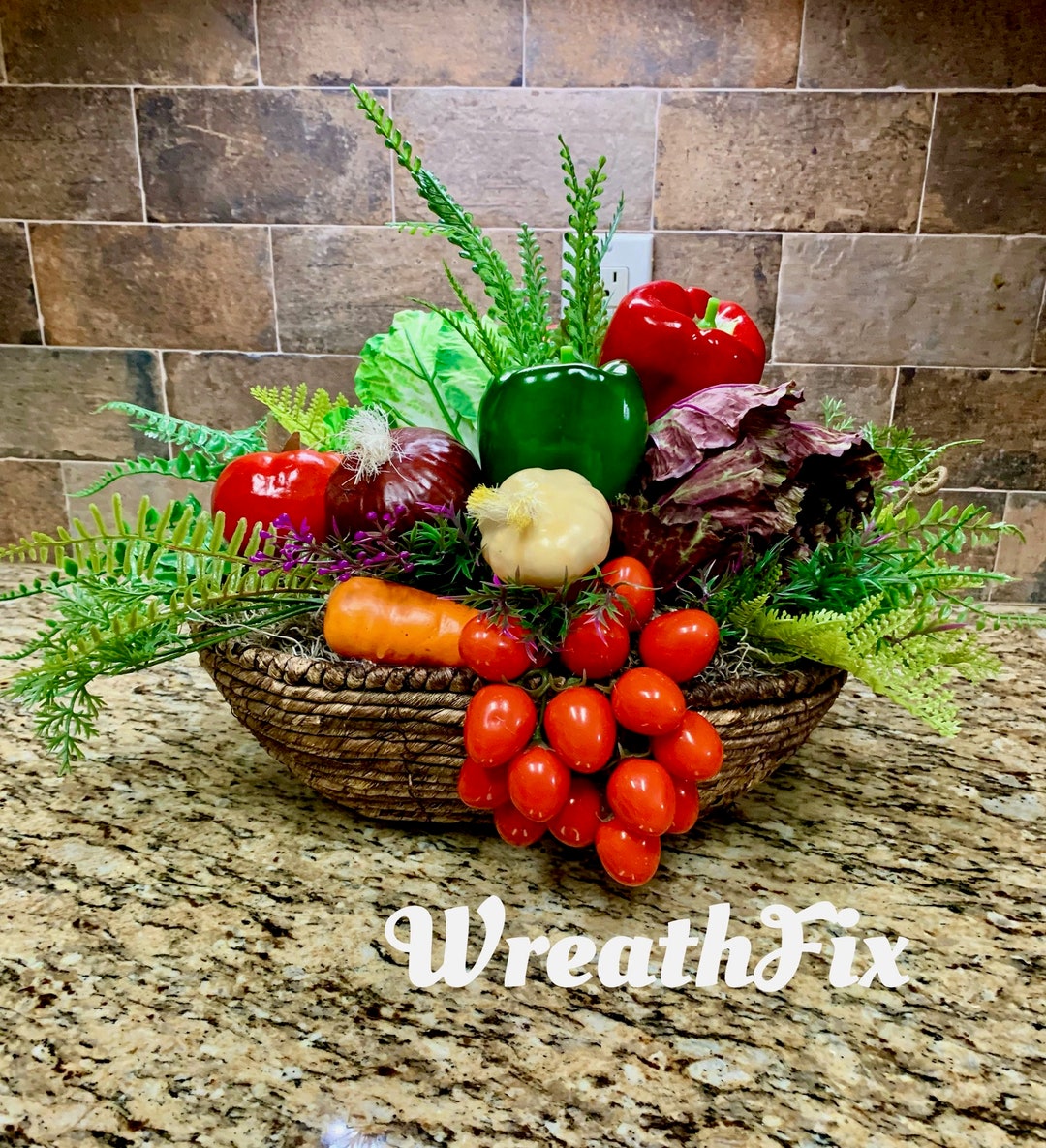 Large Vegetable Basket, Arrangement, Faux Veggie Basket, Kitchen Table