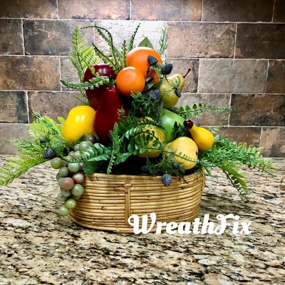 Faux Fruit Arrangement Kitchen Table Centerpiece Greenery Etsy