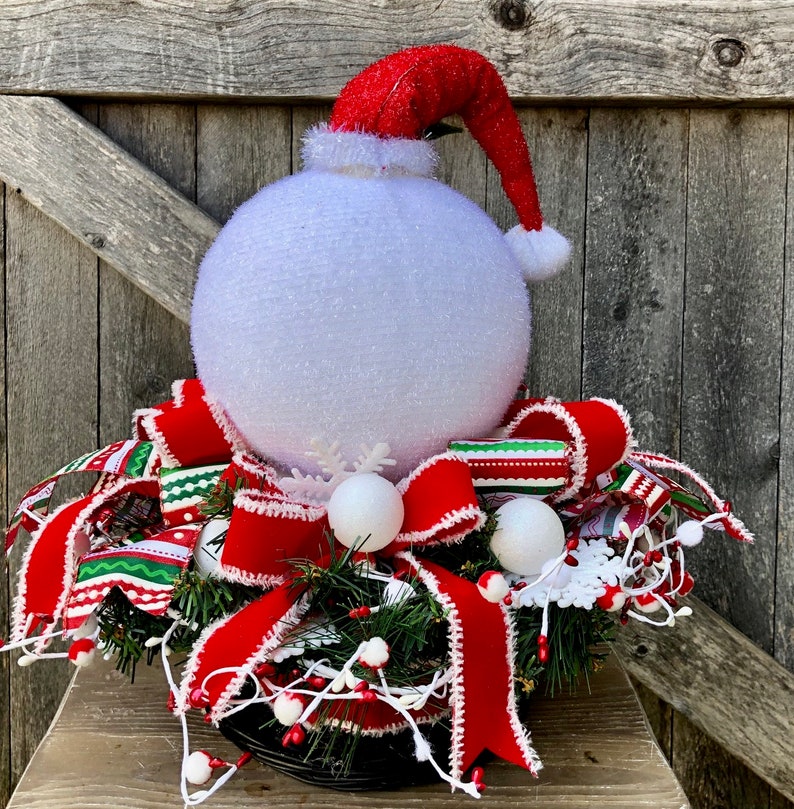 Snowman Basket Centerpiece Christmas Snowman Arrangement Etsy