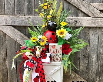 Lady Bug Arrangement, Summer Centerpiece, Spring Floral, Summer Arrangement, Lady Bug Table Decor