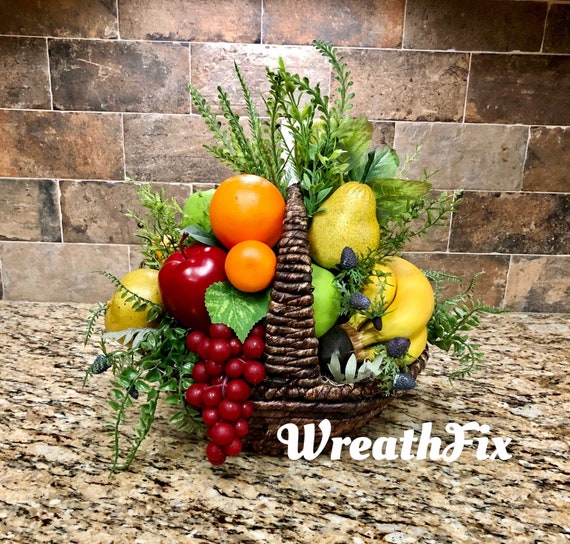 Fruit Basket Arrangement Faux Greenery and Fruit Basket Etsy