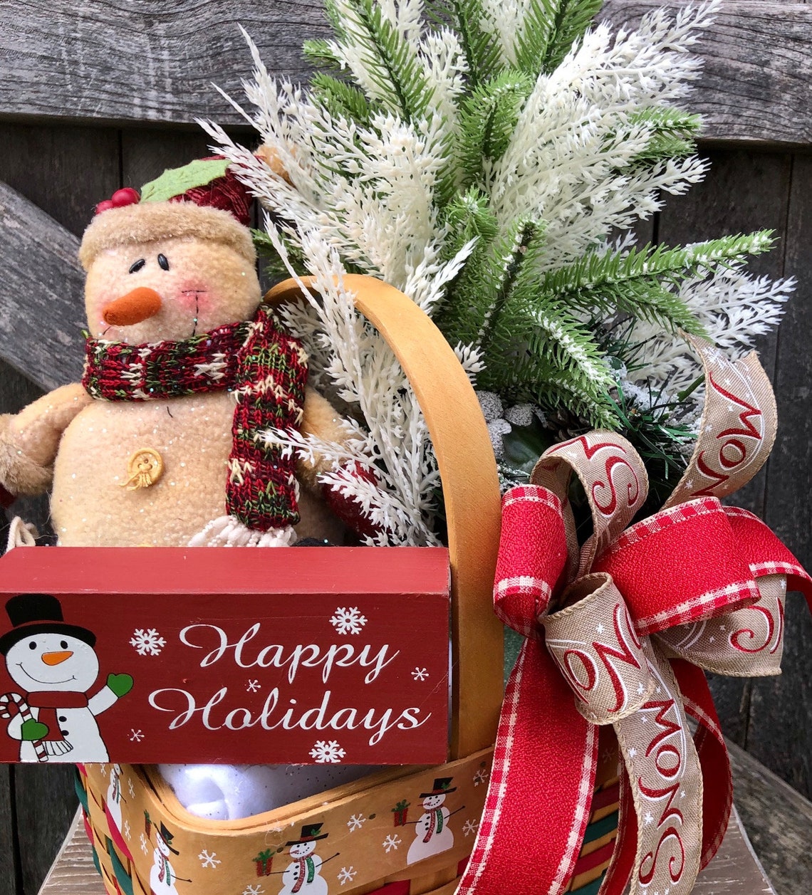 Snowman Basket Centerpiece Christmas Snowman Arrangement Etsy