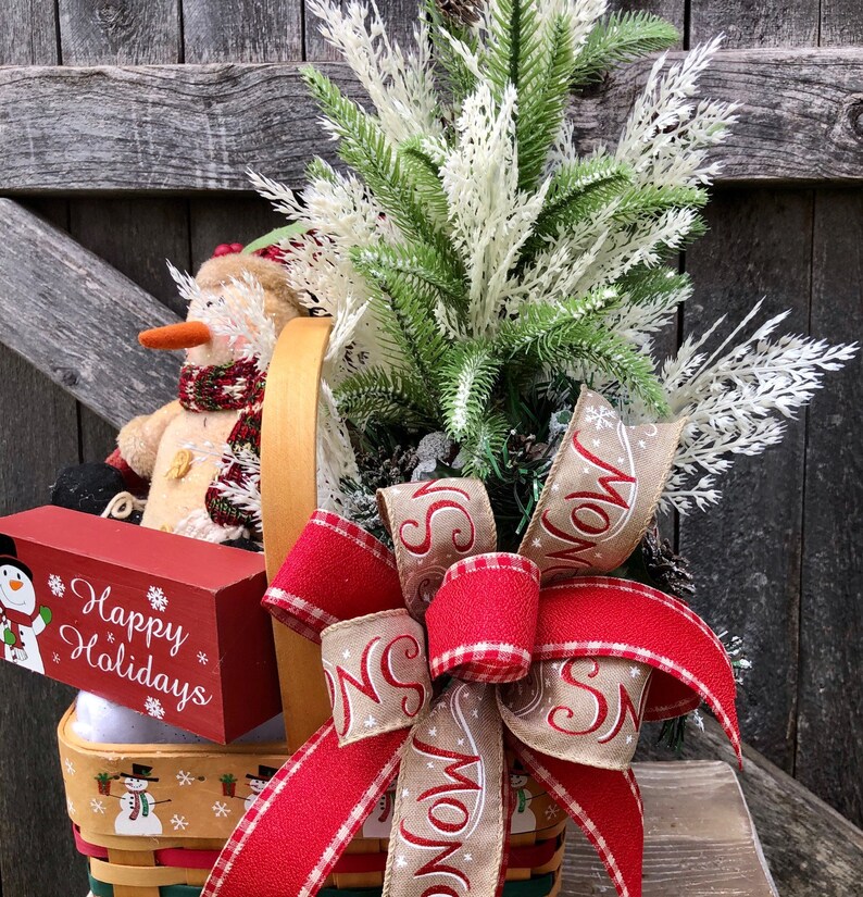 Snowman Basket Centerpiece Christmas Snowman Arrangement Etsy
