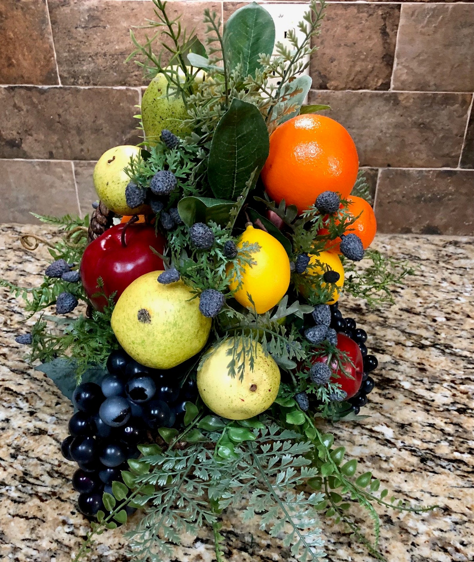 Fruit Basket Arrangement Faux Greenery and Fruit Basket Etsy