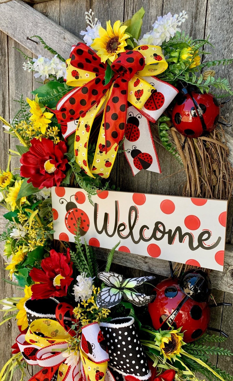 Grapevine Ladybug Wreath, Welcome Spring Wreath, Summer Door Hanger ...