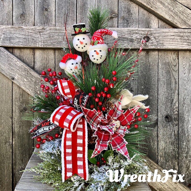 Snowman Centerpiece Winter Arrangement Snowman Basket Etsy