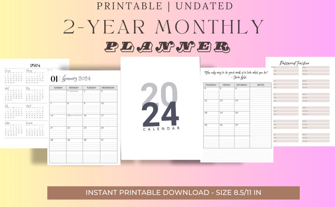 Planificador mensual 20242025 Calendario de dos años 24 25 con dos páginas por mes, feriados