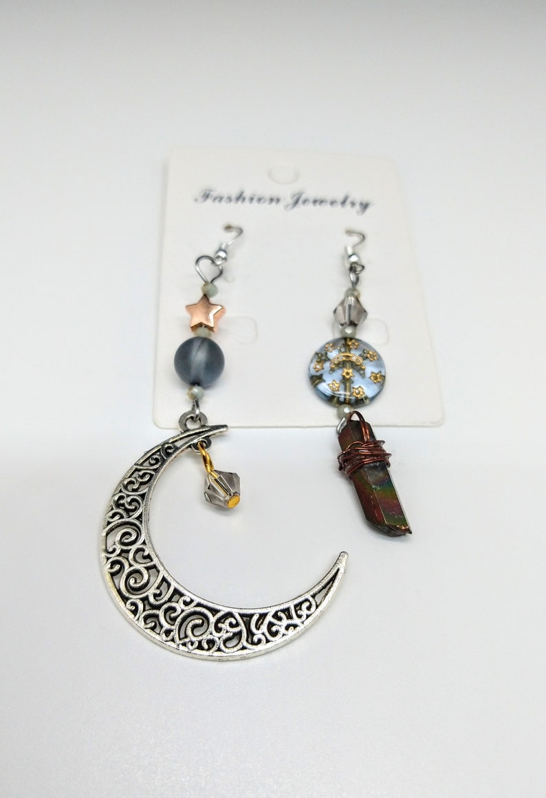 Silver Moon Crystal Earring Set