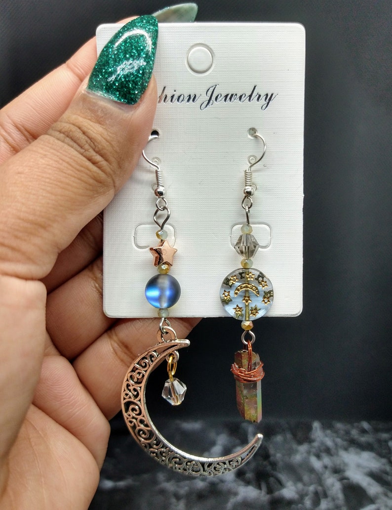 Silver Moon Crystal Earring Set