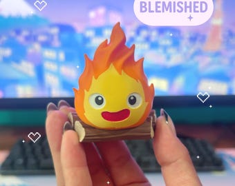 Amigo de escritorio Calcifer con imperfecciones + Decoración de escritorio con descuento + Fan art de Studio Ghibli + Decoración Kawaii en tonos pastel + Modelo impreso en 3D