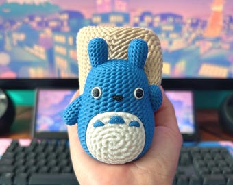 Blue Totoro Pen Holder + Studio Ghibli Inspired Desk Organizer + Cute Kawaii Anime Pen Holder + Gift for Stationery Lovers