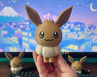 3D Printed Eevee Doll, Chonky Kawaii Desk Buddy, Gamer Accessory