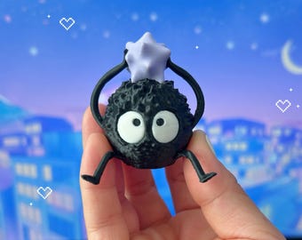 Soot Sprite Desk Buddy + Purple Candy + 3d Printed Model + Studio Ghibli Desk Decor