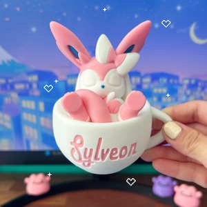 Sleeping Sylveon in a Cup Desk Buddy + Pokémon Desk Décor + Cute Fairy Pokémon Fan Art