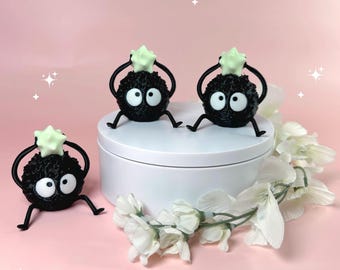 Soot Sprite Desk Buddy + Pastel Green Candy + 3d Printed Model + Studio Ghibli Desk Decor