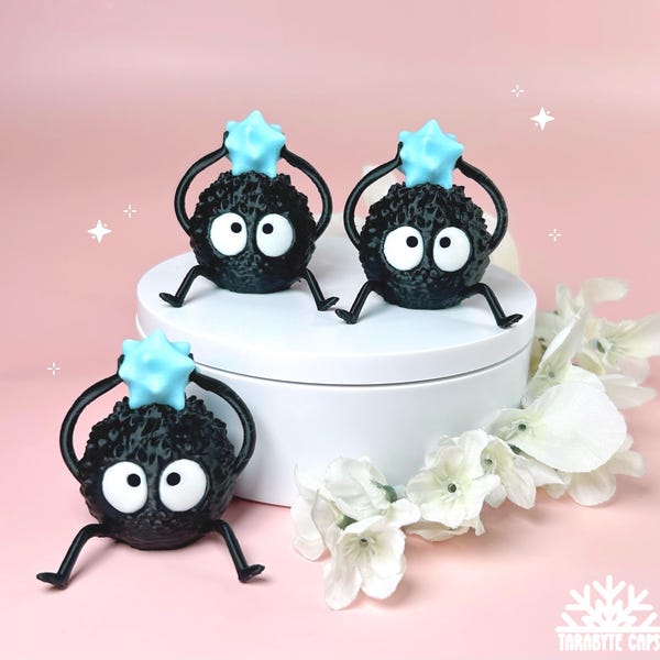 Soot Sprite Desk Buddy + Baby Blue Candy + 3d Printed Model + Studio Ghibli Desk Decor