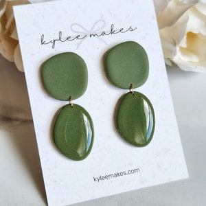 Short Pebble Dangle Earrings | Polymer Clay Earrings | Olive Green Earrings | Gift Ideas for Her