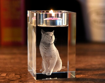 Portavelas de foto de cristal 3D personalizado, foto grabada con láser 3D, portavelas de cristal grabado, votiva de vela conmemorativa, regalo conmemorativo de mascotas