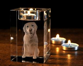 Ritratto di animale domestico 3D personalizzato, foto di cristallo incisa in 3D, portacandele personalizzato, candela votiva commemorativa, regalo commemorativo per cani, regalo per la perdita di un animale domestico, regalo di condoglianze per animali domestici