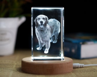 Cadeau photo en cristal 3D personnalisé, cube de cristal personnalisé avec photo 3D gravée, cadeau en cas de perte d'un animal de compagnie, portrait de chien personnalisé, cadeau de Noël, cadeau de nouvel an