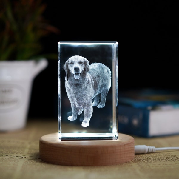 Custom 3D Crystal Photo Gift, Personalized 3D Photo Engraved Crystal Cube, Pet Loss Gift, Dog Portrait Custom, Christmas Gift, New Year Gift