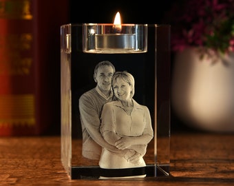 Custom 3D Photo Candle Holder,3D Crystal Photo Engraved,Personalized Crystal Tealight Holder,Memorial Candle Votive,Custom Father’s Day Gift